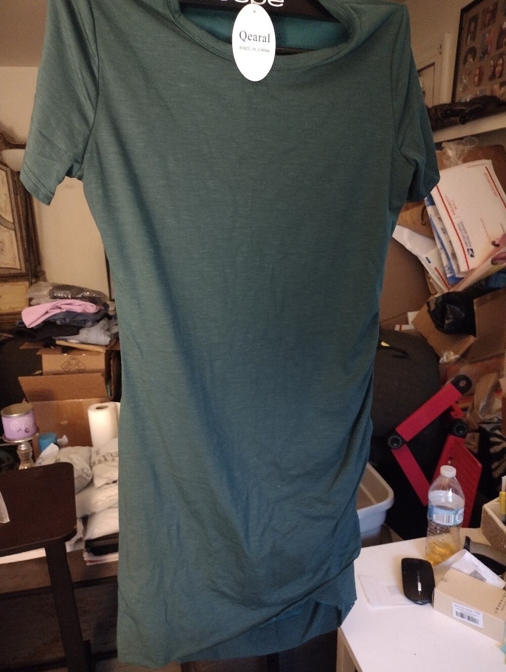 NWT Qearal Dark Green Crew Neck Bodycon Mini Dress Medium